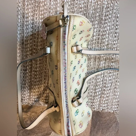 Dooney & Bourke Cream Satchel with Multicolor Logo - Picture 6 of 7